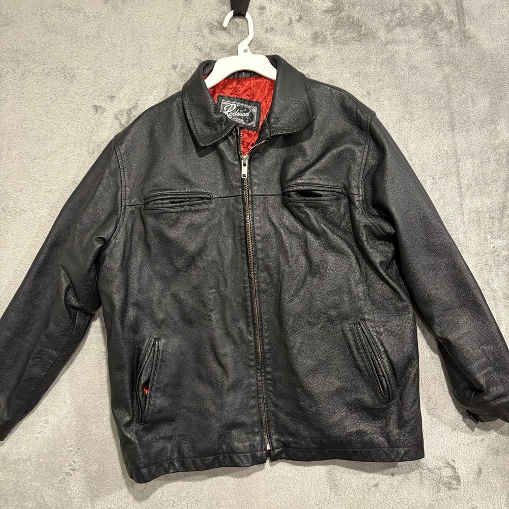 Vintage Redsand Jacket Men Large Black Zip Leather Lined Loose 90s Biker Outdoor